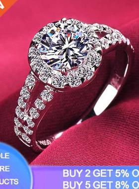 With Certificate Silver Color Rings For Women Natural 2.0Ct