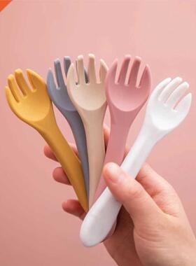Baby Soft Silicone Fork Spoon Feeding Set BPA Free Kid Dishe