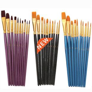 Nylon Hand Brush Black Wood Hair High 10Pcs Set Paint Artist