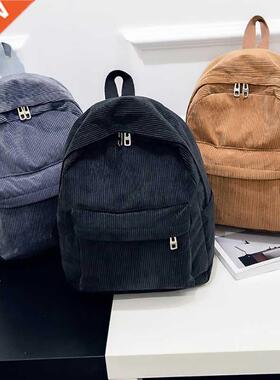 Corduroy Backpack Fashion Women School Backpack Pure Color W