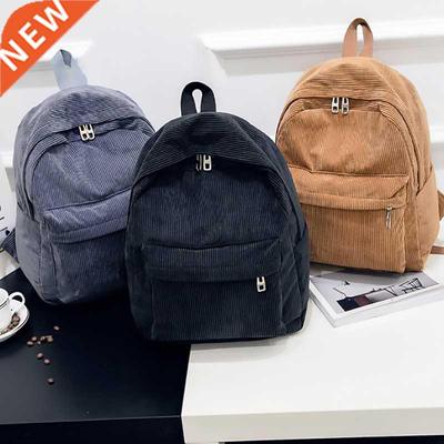 Corduroy Backpack Fashion Women School Backpack Pure Color W