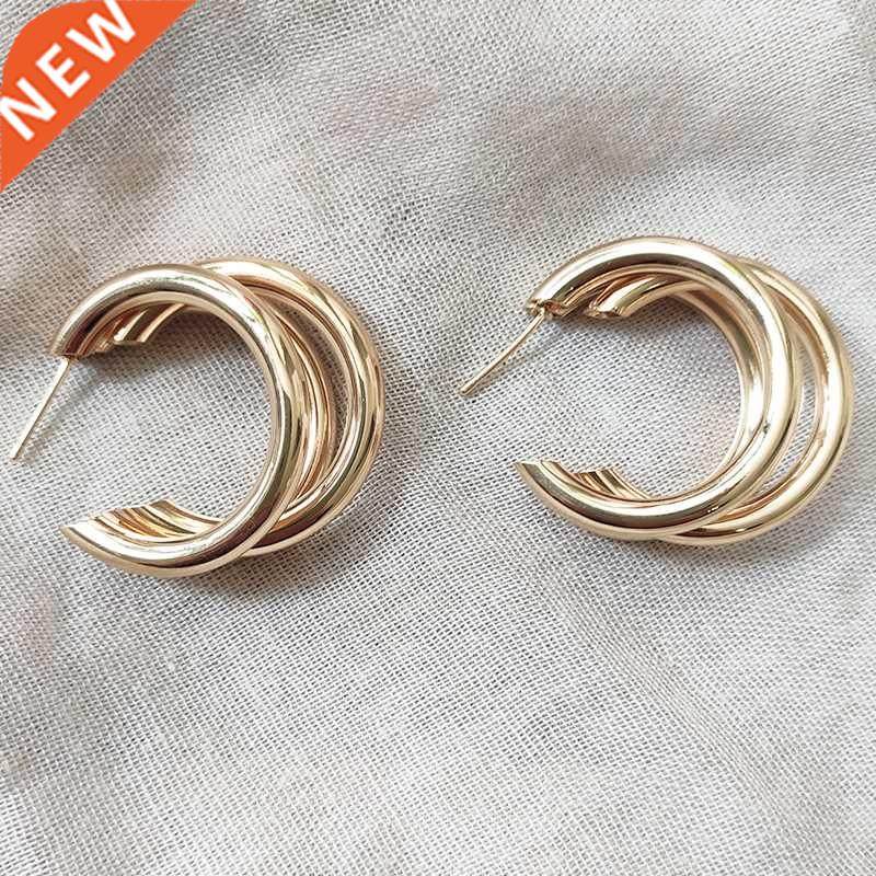 2020 C shaped exaggerated metal earrings women punk design