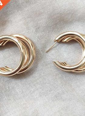 2020 C shaped exaggerated metal earrings women punk design