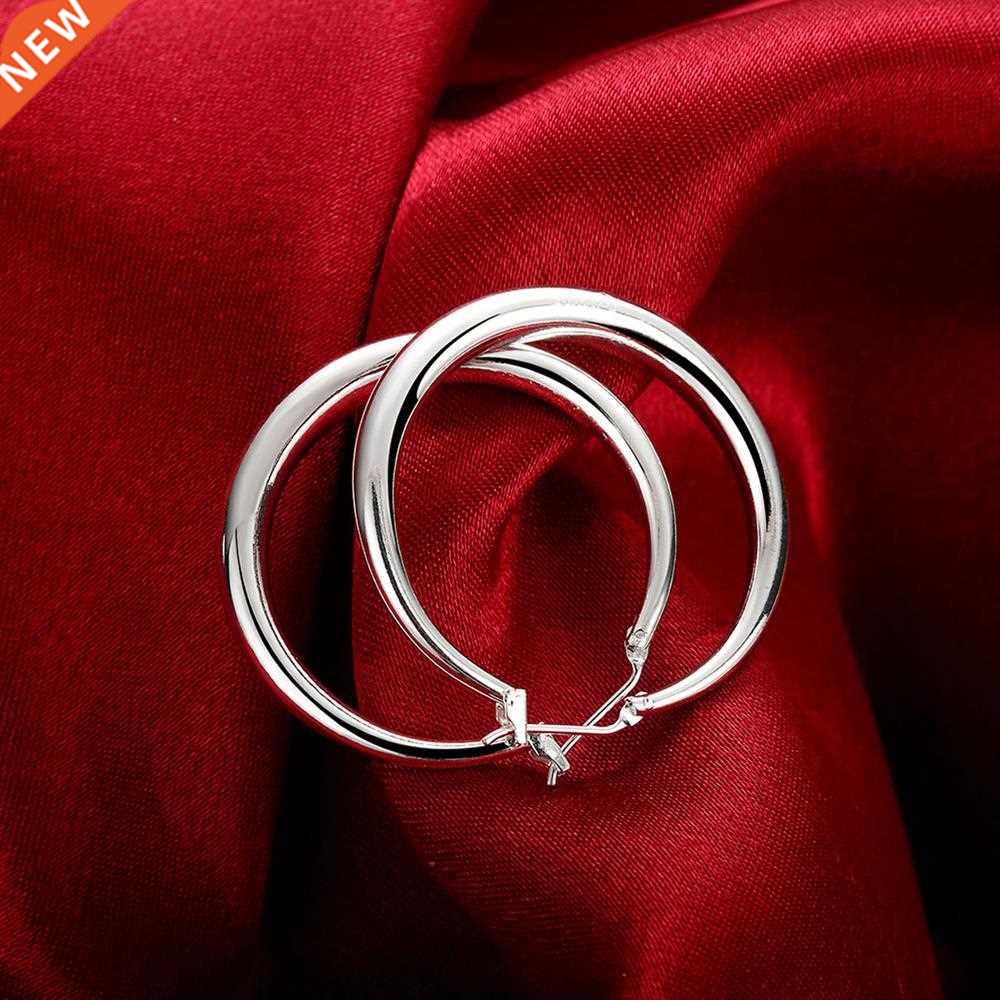 33mm Big Circle Round Hoop Earring For Women 925 Stamp Silve