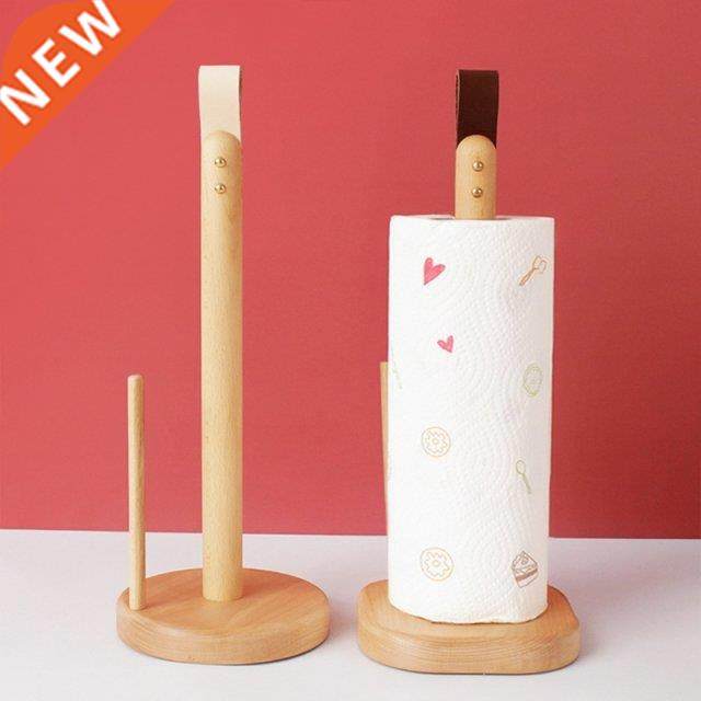 Wooden Roll Paper Towel Holder Kitchen Tissue Vertical Stand
