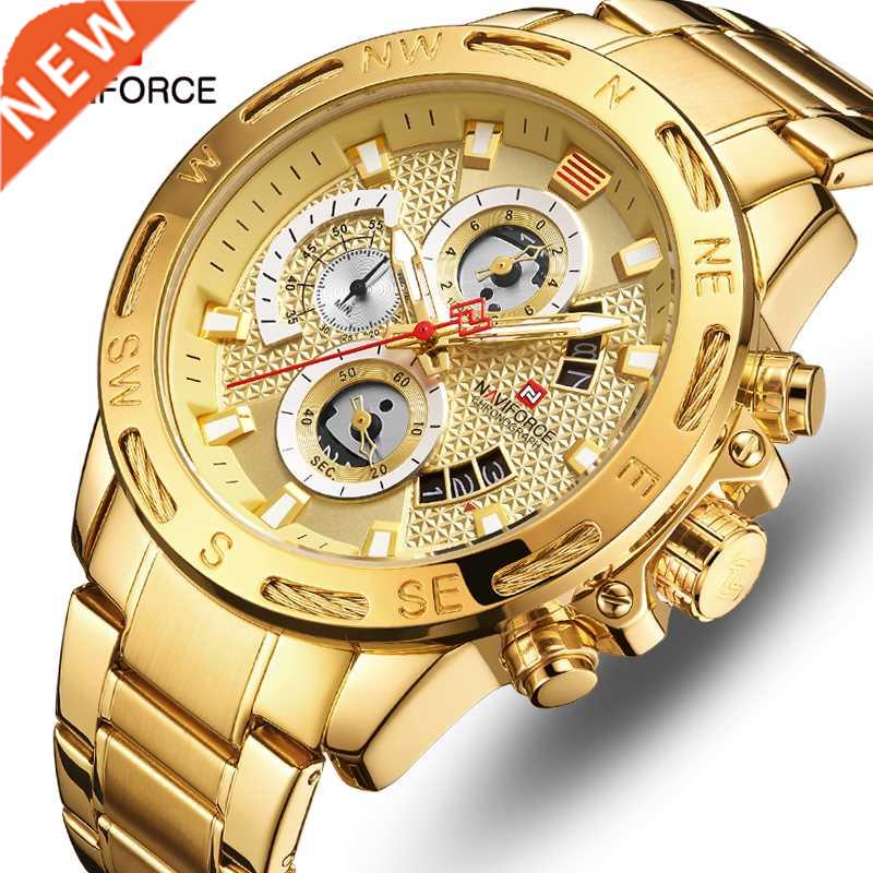 NAVIFORCE Luxury Brand Mens Sport Watches Gold Full Steel Q