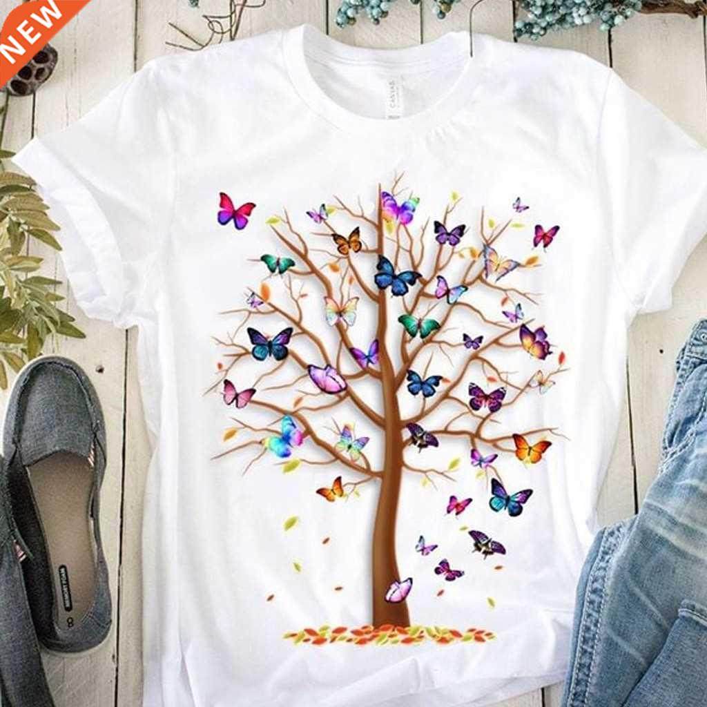 Woman Butterfly e Print Harajuku Summer Tshirts Casual Round