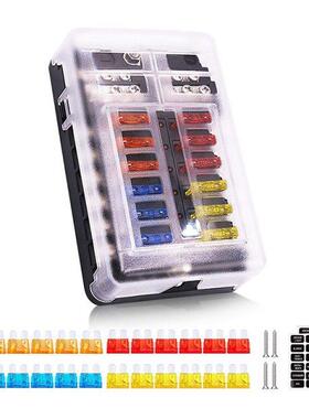 12 Way 12V Fuze Box 12Volt Blade Fuze Block, 12 Circuit W/Ne