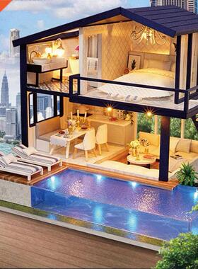 Assemble DIY Doll House Toy Wooden Miniatura Doll Houses Fur