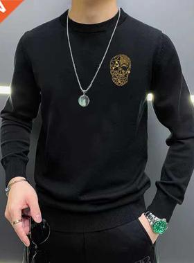 Brand Design Winter Men's Sweater Hot Drill Skull Fashion Kn