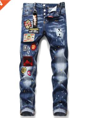 New DSQUARED2 Stitching Printing Men's Slim Jeans Straight L