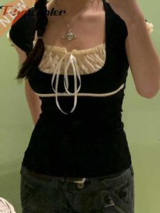 Cute Lace Short Tee Sweet Bow Crop Trim y2k Rapcopter