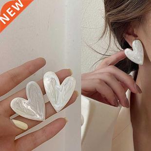 White Color Big Heart Stud Earrings for Women Girl Korean Lo
