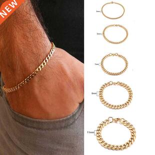 Curb Cuban Link Chain Bracelet for Men Women Couples Stainle