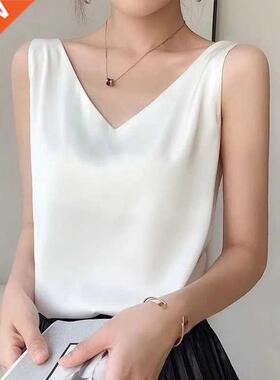 Satin Top Woman Clothes Summer White Tanks And Camis Female