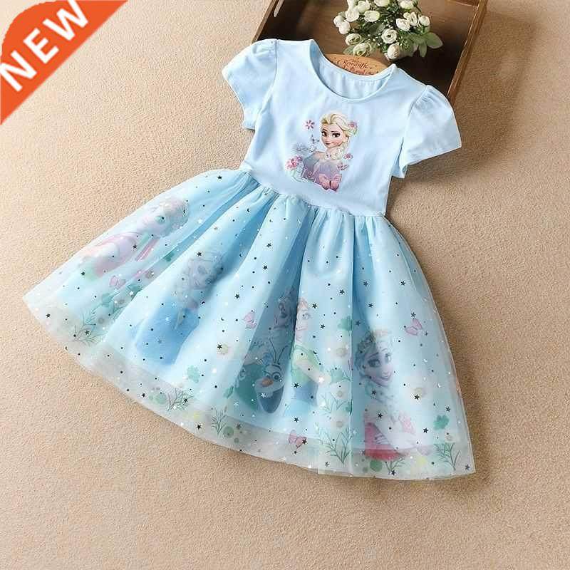 Girls Cartoon Dress 2022 Summer Frozen Fashion Children's El