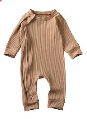 Infant Baby Girl Boy Solid Jumpsuit Long Sleeve Zipper Butto
