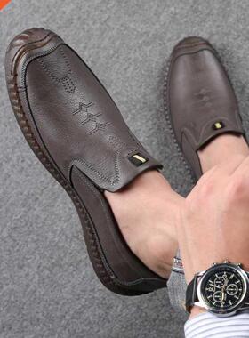 New Summer Casual Slip On Shoes Genuine Leather Men Sneakers