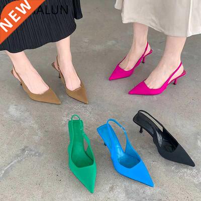 SUOJIALUN Fashion Thin High Heels Slingback Sandals Pointed