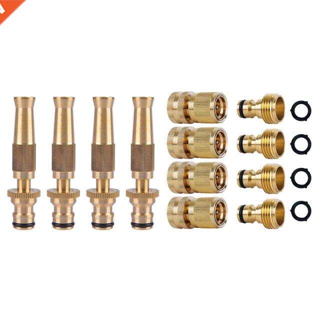 4 Piece Spray Nozzle Brass Adjustable & 4 Set Garden Hos