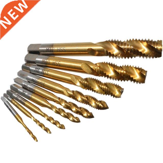 9pcs M2-M12 Titanium Coated High Speed Steel HSS Screw Threa