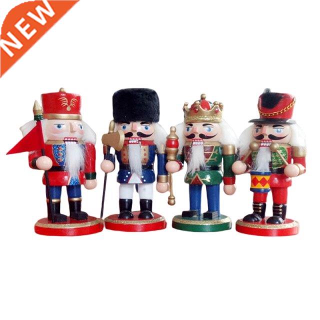 4pcs Nutcracker Ornament Set Walnut Soldier King Puppet Wood