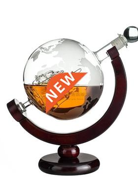 Mini 850ml Glass Globe Wine Decanter Wooden Base Whiskey Bot