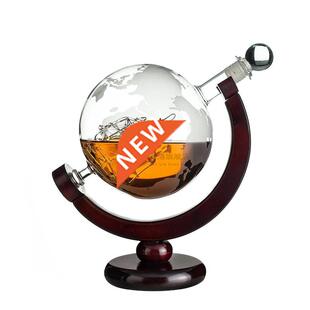 Mini 850ml Glass Globe Wine Decanter Wooden Base Whiskey Bot