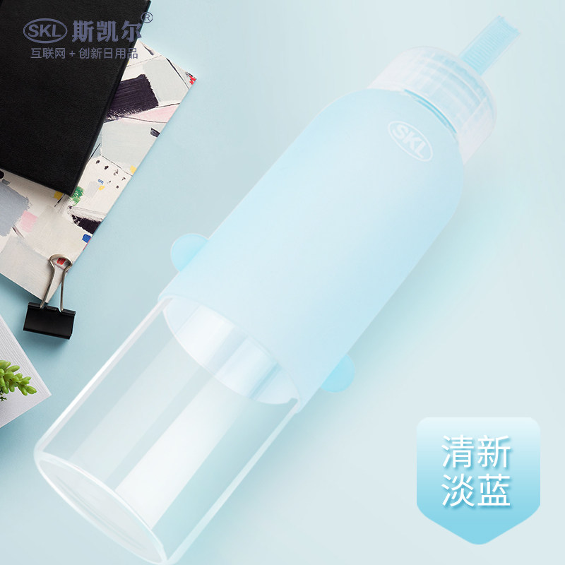 新款便携式玻璃杯小口水杯学生水杯有提手防烫硅胶防滑时尚水杯