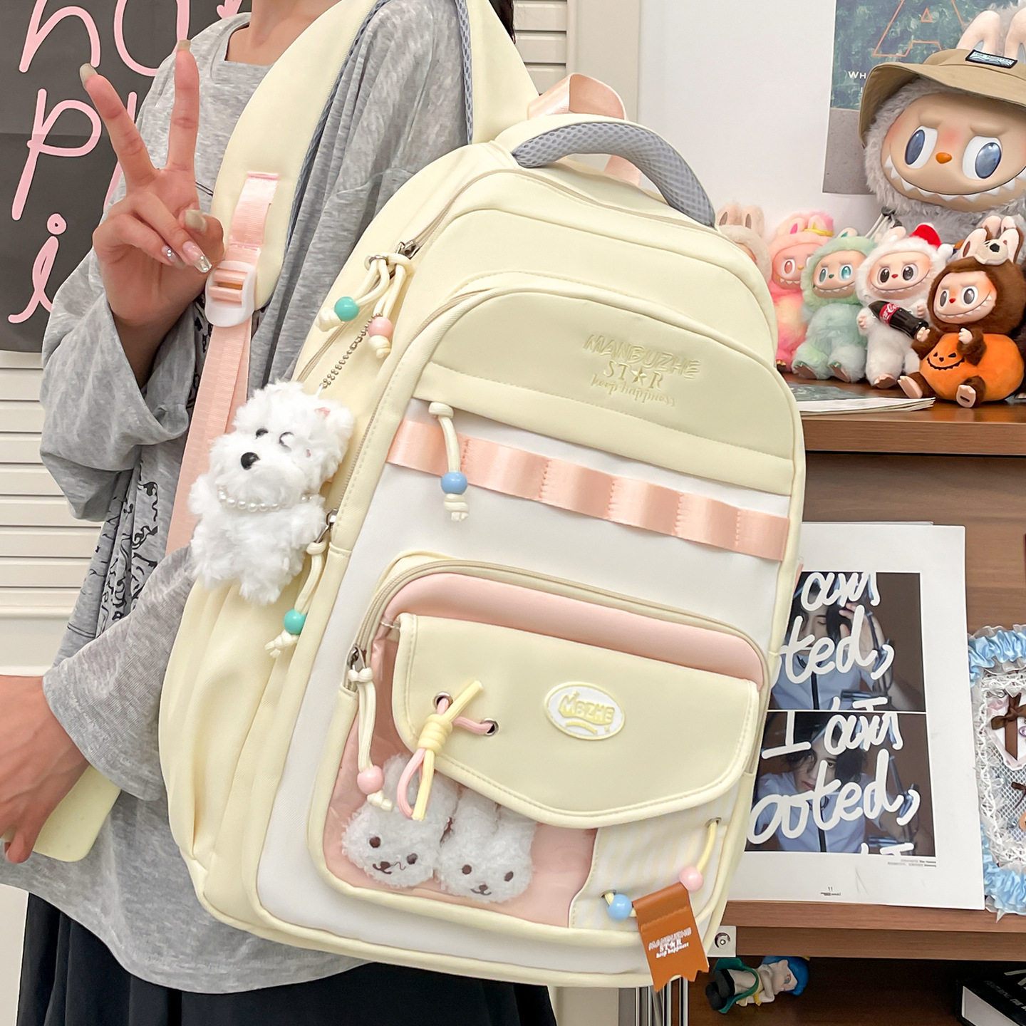 书包女韩系可爱ins小众初中高中大学生校园百搭大容量背包双肩包