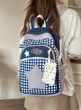 复古格子初高中学生书包高颜值ins小众设计双肩包大容量旅行背包