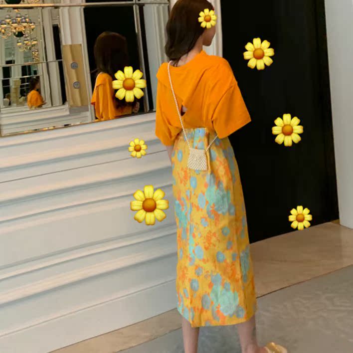 洋氣後背镂空t恤+度假浪漫高腰中長半身裙女2020新款橙色兩件套夏在類目 女裝/女士精品, 半身裙中 - 來自Buy2taobao.com提供專業的淘寶代購服務