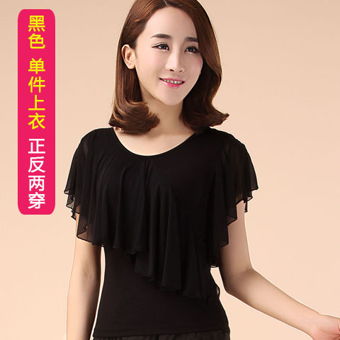 特价新款舞蹈服装秋冬网纱跳舞上衣棉 女圆领广场舞拉丁舞表演跳