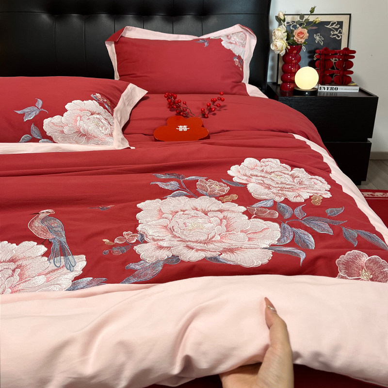 人间富贵 婚庆次卧婚房女方闺房四件套全棉纯棉加厚结婚床上用品