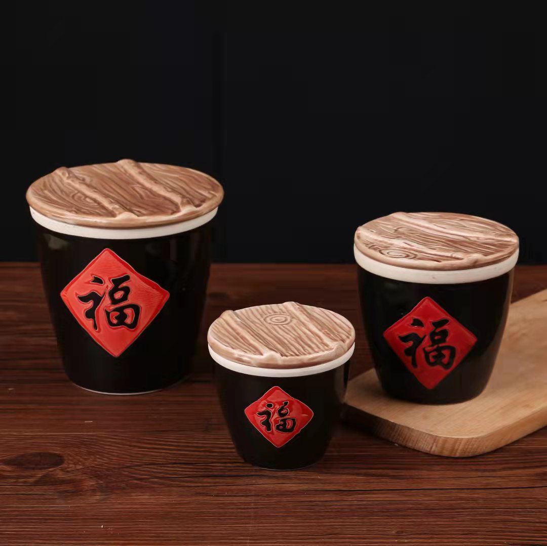 迷你陶瓷小缸福字复古餐厅小酱