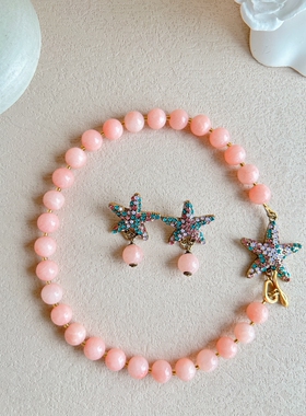 粉色小玉石女复古项链