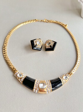 复古手工珐琅釉黑金项链