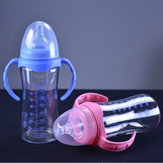 宽口弧形玻璃奶瓶带手柄防胀气大容量240ml新生儿宝宝用品