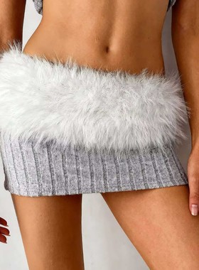 亚文化辣妹Y2k复古D.I.A一片绑带式毛毛腰带仿皮草腰封毛绒腰链潮