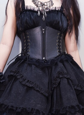 manjusaka lo配饰宽腰封 Lolita朋克哥特复古交叉绑带 y2k 暗黑带