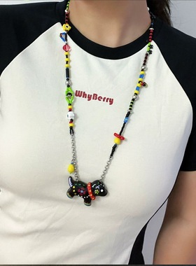 manjusaka 原创手工设计可爱小狗吊坠项链女小众潮酷轻奢毛衣链