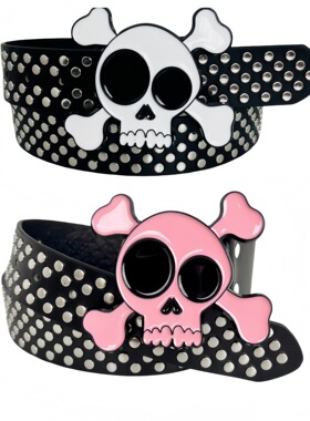 manjusaka朋克皮带女腰带可爱骷髅头百搭铆钉装饰个青年女潮裤带