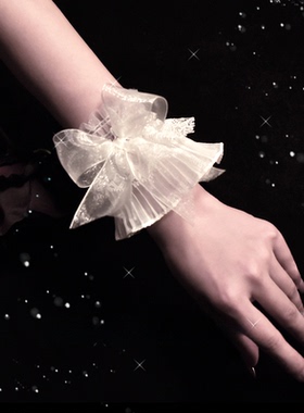 manjusaka lo 娘手腕装饰袖套原创 Lolita双层蕾丝蝴蝶结花边护腕