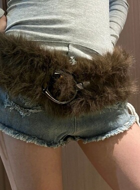 欧美街头鸡眼金属扣毛毛拼接小众皮带辣妹风个性束腰显瘦百搭腰带