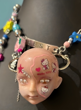 manjusaka原创多巴胺多彩娃头hello kitty项链个性潮流百搭锁骨链