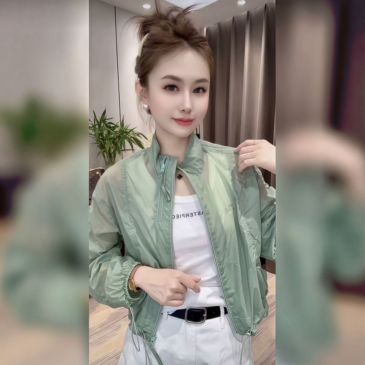 时尚休闲立领字母抽绳防晒衣2026夏季新款轻薄户外登山百搭短外套
