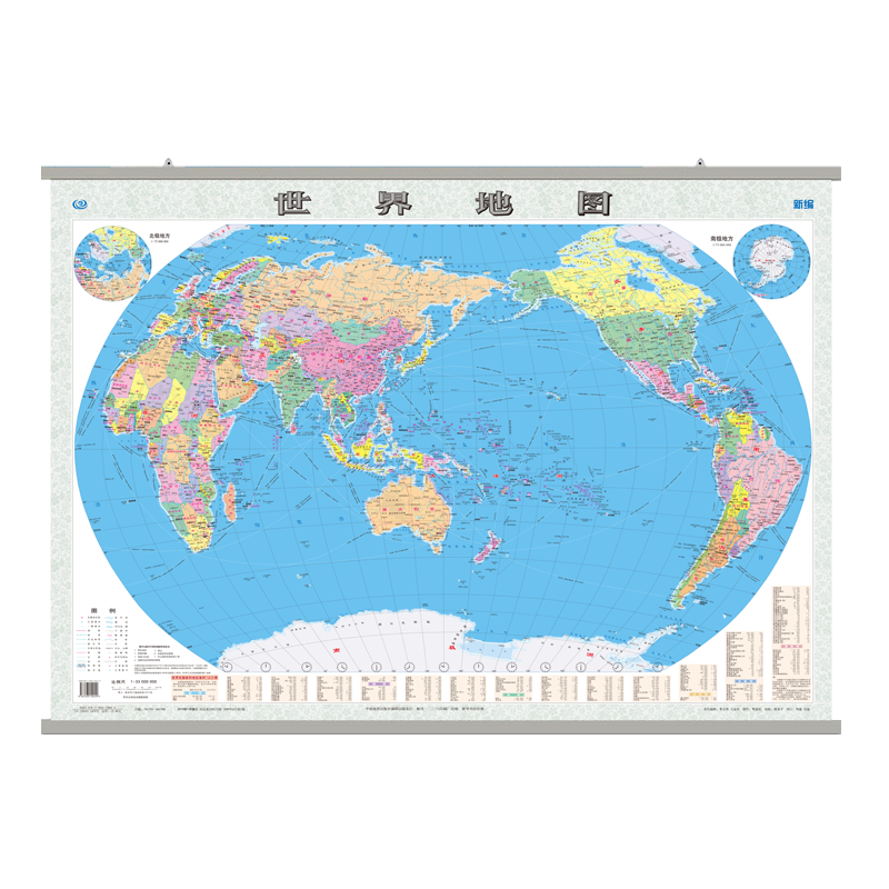 双面覆膜 上下挂杆灰扁杆 彩色高清印刷 世界行政区划图 中国地图出版