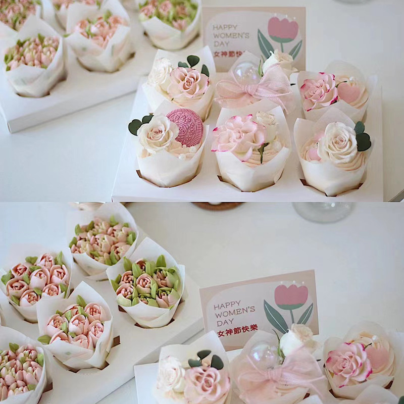 38女神节鲜花纸杯蛋糕装饰插件三八妇女节郁金香纸托杯子蛋糕礼盒