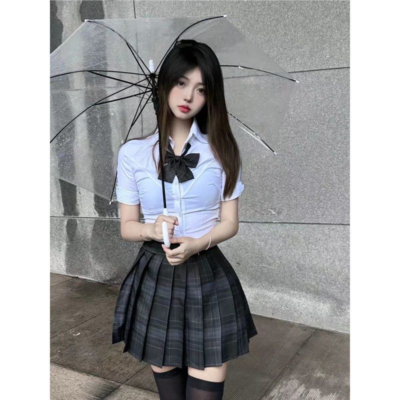 jk制服套装女学生校服纯欲风收腰显瘦JK衬衣上衣格裙百褶裙三件套
