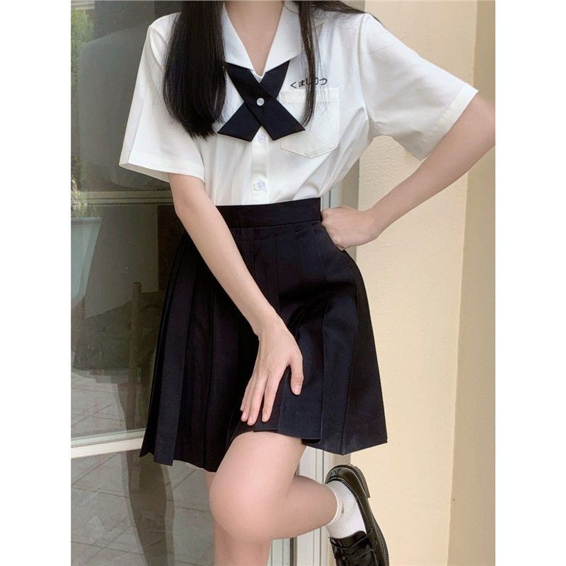 日系jk制服小众学院刺绣短袖白衬衣夏季新款套装原创学生上衣ins
